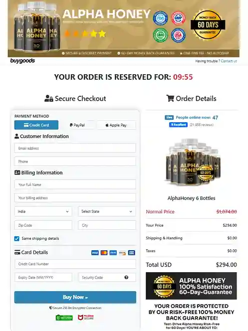Alpha Honey secure order page
